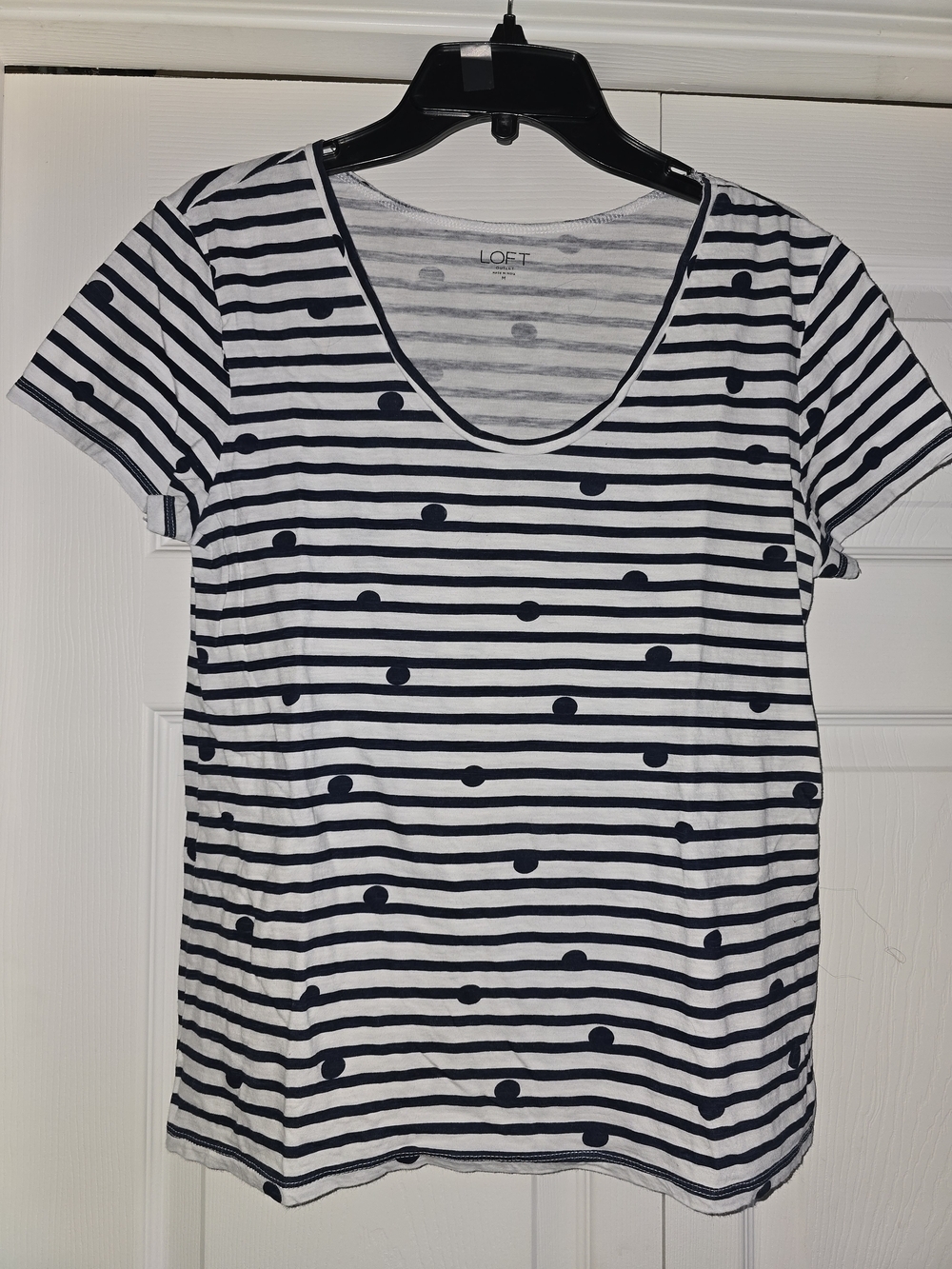 LOFT Navy & White Striped Scoop Neck Tee with Dot Accent